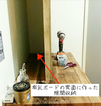 有孔ボードを取り付けた時に作った背面収納
