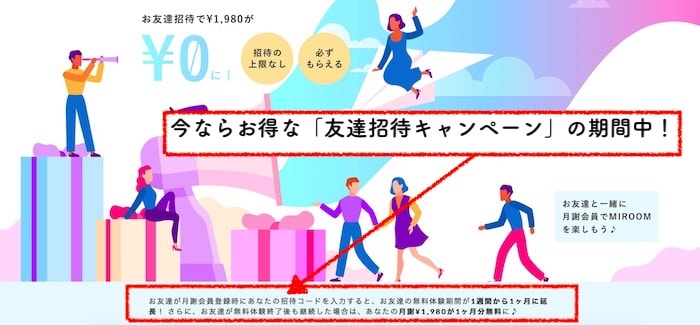 「MIROOM」のお友達招待キャンペーンコード期間